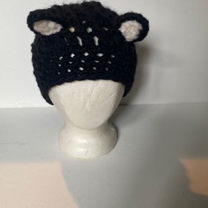 Black Crocheted Hat with Ears